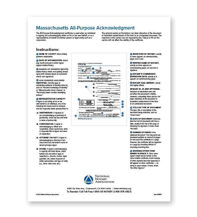 Massachusetts All Purpose Acknowledgment Nna 