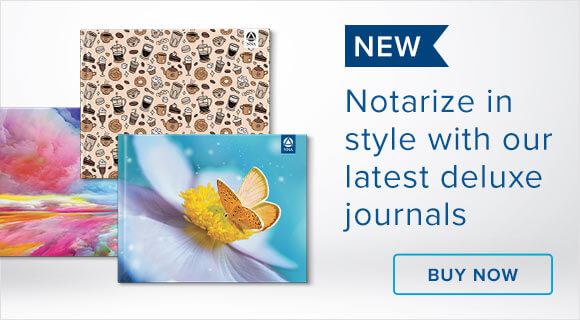 Mobile banner ad for three new Notary journal cover designs