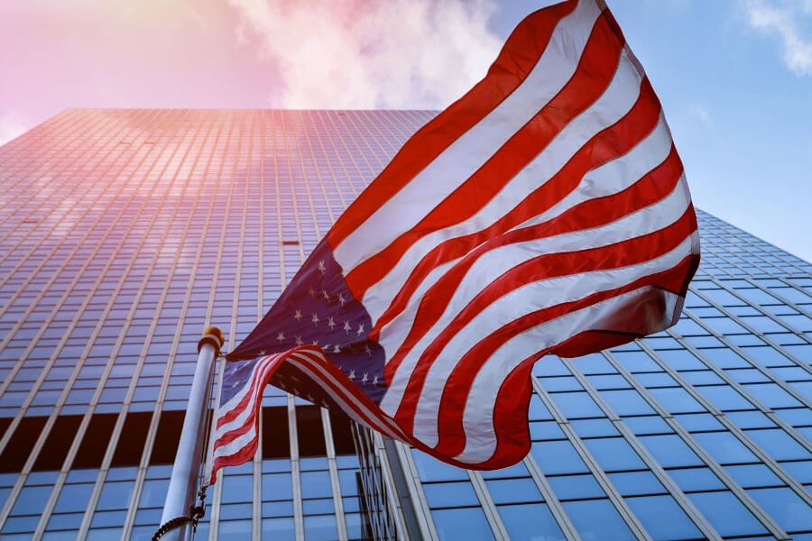 An American flag waving in the wind