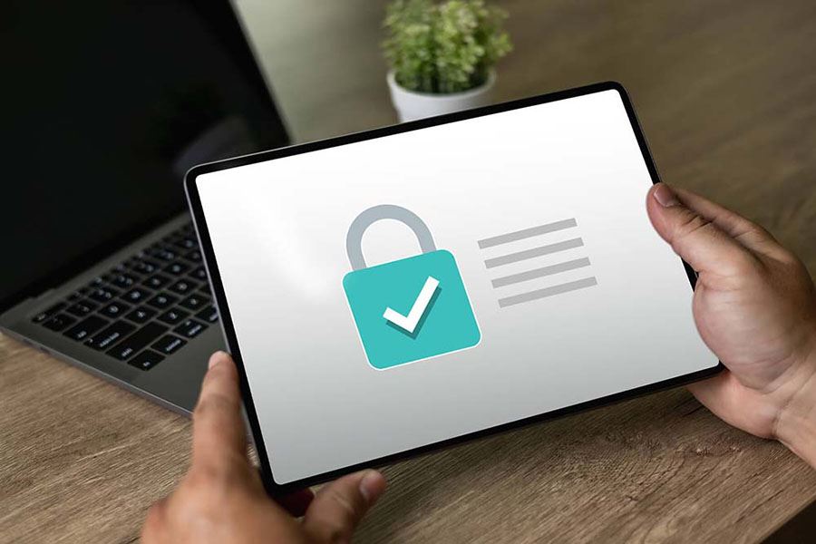A tablet displaying a lock icon.