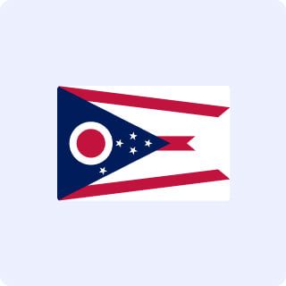 Ohio State Flag with a light bluish-purple background.