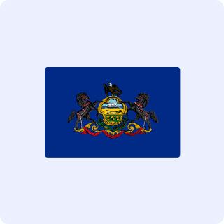 Pennsylvania State Flag with a light bluish-purple background.