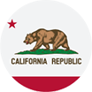 circular California State Flag with a light bluish-purple background.