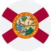 circular Florida State Flag with a light bluish-purple background.