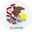 circular Illinois State Flag with a light bluish-purple background.