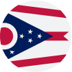 circular Ohio State Flag with a light bluish-purple background.