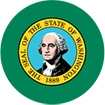 circular Washington State Flag with a light bluish-purple background.