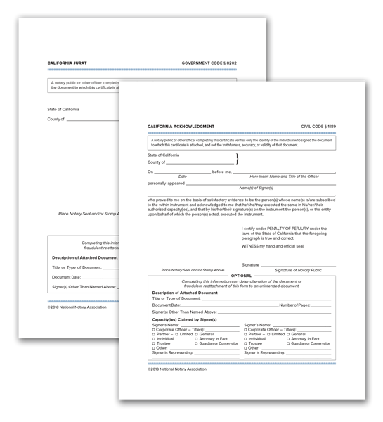 California Acknowledgement and Jurat Certificate Bundle